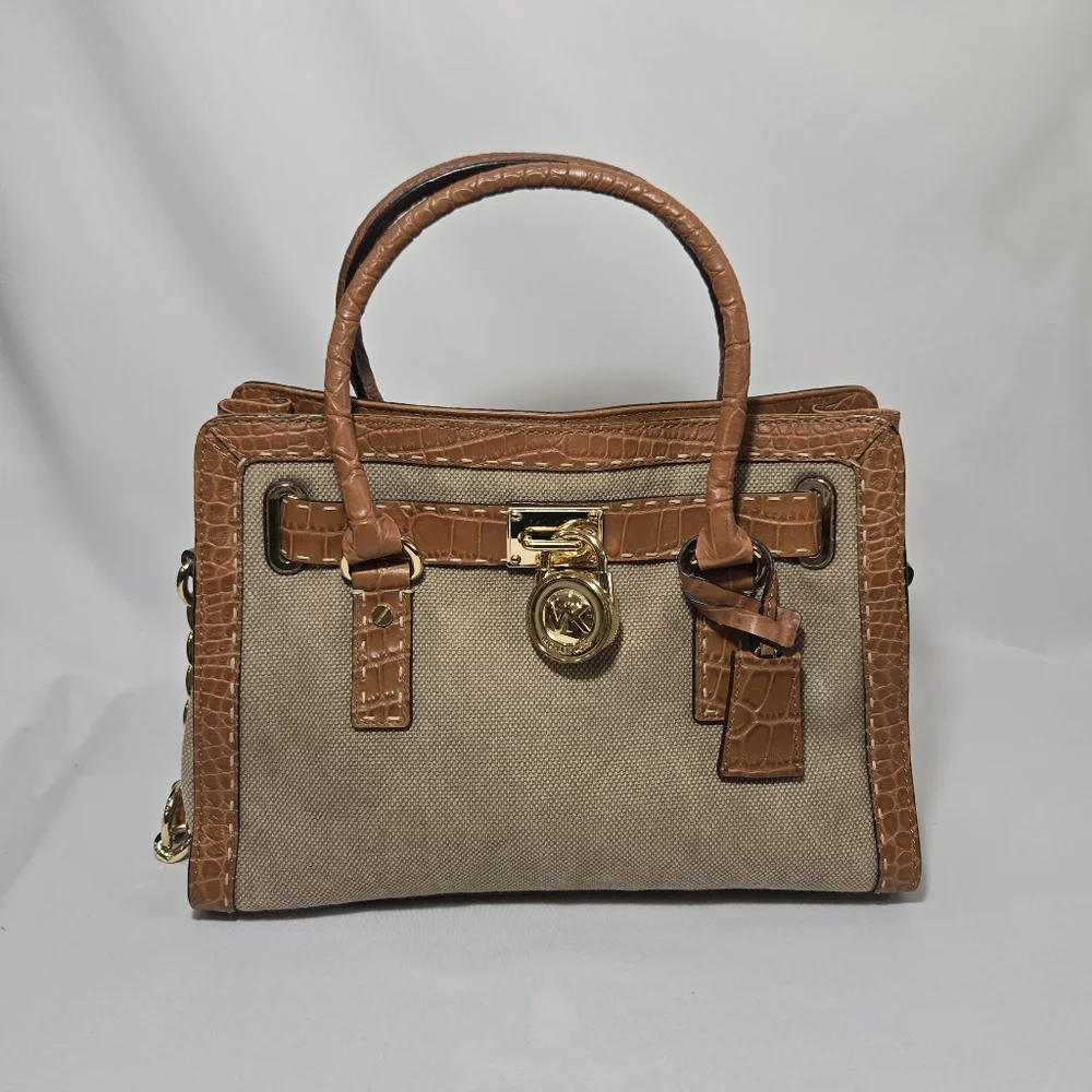 Michael Michael Kors Hamilton Pick Stitch Hemp EW Satchel Canvas Purse